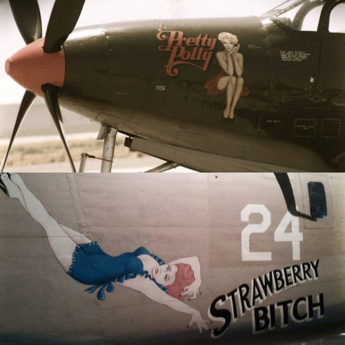 50caliberviking:  freeplanetickettonorthkorea:  boomerstarkiller67:  World War II Aircraft Nose Art  Love WWII art  Hey, Sentimental Journey’s based by my house!   Love this