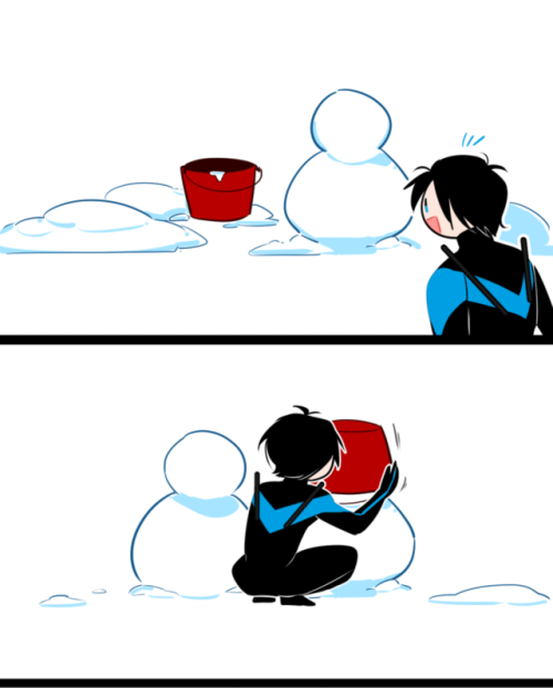 hellyeahteensuperheroes: blackphoenix1977:  tuluxi:    ⛄️    This is so cute  I headcanon Bruce wanted to do more but had to go fight the Joker or something. - Admin 