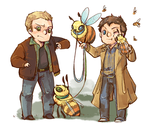 ohhicas: 2:2 commission for “astudyincastiel” &gt;Dean and Cas (in “Winchester