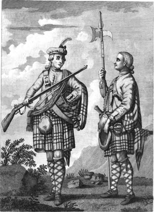 gunsandposes:  Soldiers of the Black Watch armed with musket, halberd and plaid, circa 1790. (Wikipedia)