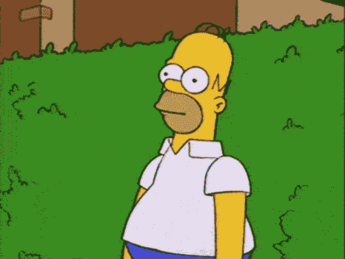 Homer Simpson disappearing backwards into a hedge