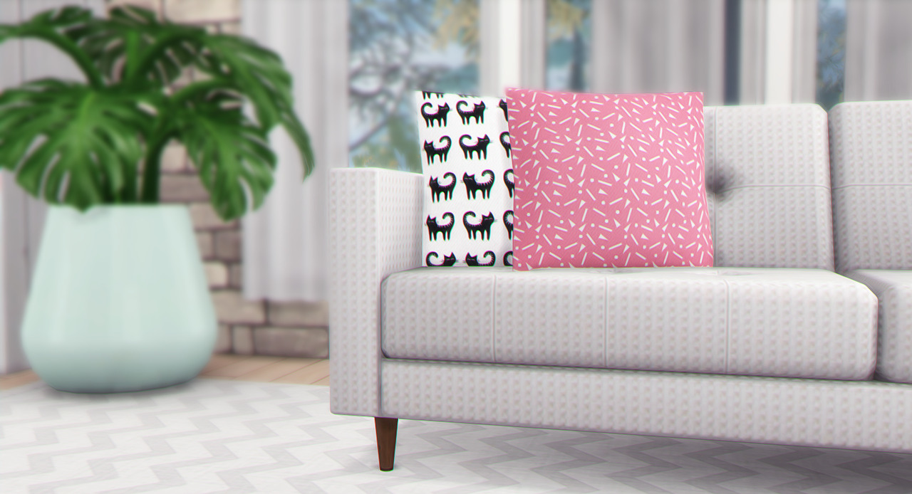 // COUCH PIXELSFor my furniture set I created pillows in solid colours, but I love prints, so I decided to create some of those and release them separately! The couch version fits most of the couches in game, but if it doesn’t, you can use the floor...