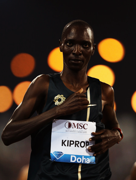 Asbel Kiprop finishing his 1500m at the 2014 Doha Diamond League.