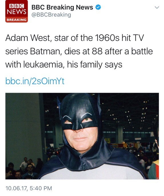 stillthewordgirl: procrastinationcomics: Adam West, the original Batman has passed