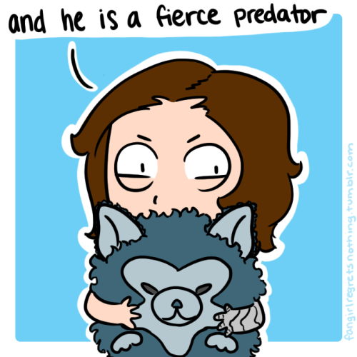 fangirlregretsnothing: Bucky has a new friend, and he is brave warrior. (๑و•̀ω•́)و S
