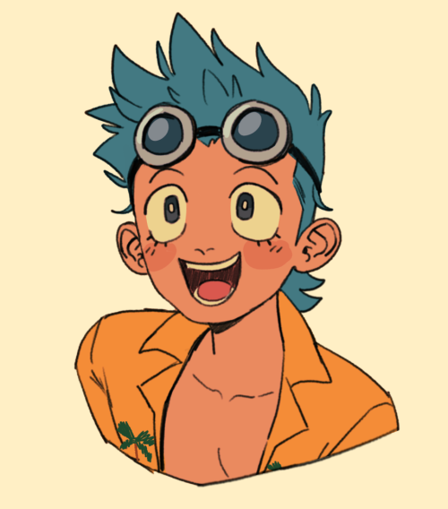 a happy young franky smiling with his mouth wide open as if in awe of something