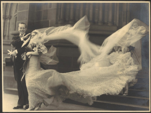 vintageeveryday:The wedding of Cyril Ritchard and Madge Elliott, St. Mary’s Cathedral, Sydney, 1935.