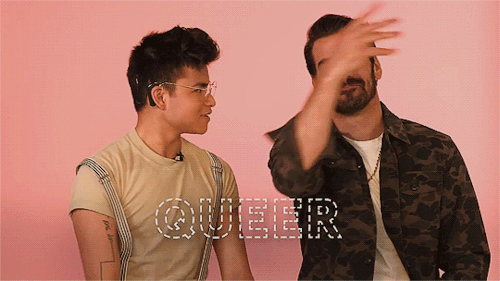 queerlyalex:Nyle DiMarco & Chella Man Teach Us Queer Sign Language [see captions for sign descri