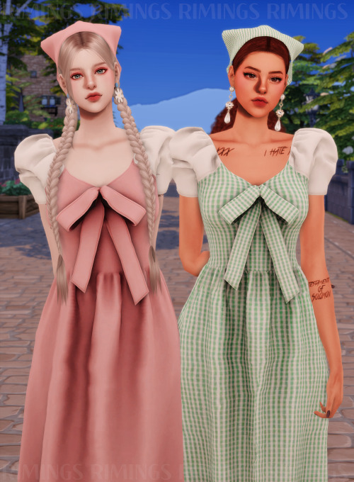 [RIMINGS] Cottage Living Ribbon Dress &amp; Hair Scarf - DRESS / HAT- NEW MESH- ALL LODS- NORMAL MAP