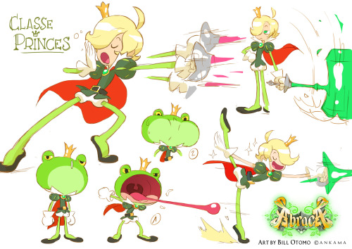 catfishdeluxe:  More concepts for Ankama’s videogame “Abraca” ! This time we show you the Prince Class, (originaly “Knight Class”), who have the ability to turn into frog and swallow ennemies before spitting them out onto other ennemies ! You