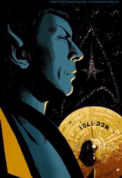 sevenheadstencrowns:  &ldquo;Of my friend, I can only say this. Of all the souls I have encountered in my travels, his was the most… human.&rdquo; - Captain James T. Kirk  Mr. Spock by Francesco Francavilla