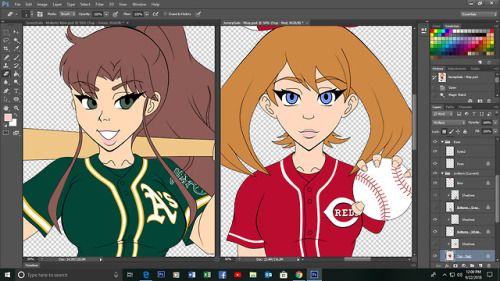 Works in progress, Sailor Jupiter and May with @oaklandathletics gear and @cincinnatireds gear respe