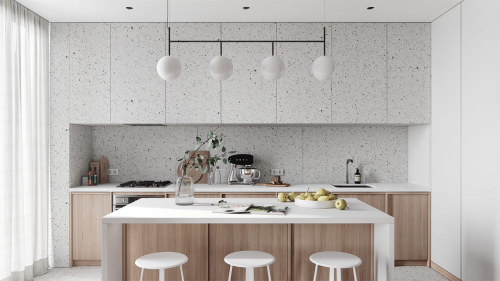 remodelproj:Visualized Kitchen - by White Wall Bureau - really like the kitchen island pendant they 