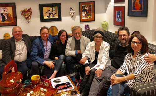 Rita Moreno entertains Spielberg and some of the West Side Story team in this picture from her Twitt