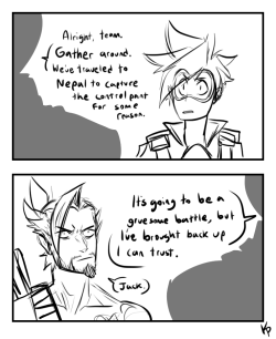 kpfightmaster:   Tune in next time when Tracer fights alongside 5 McCrees and generates alot of questions. Drawing comics is hard! And so is coming up with dumb jokes! But you can make it easy for me! How? I’M GLAD YOU ASKED! Toss 3 bucks a month towards