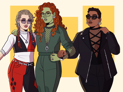 rabdoidal:  my take on the gotham city sirens! they’re trying to figure out which cafe to have brunch at but ivy won’t go if they don’t have oat milk  ✨ kofi link in bio if you’re feeling generous ✨  