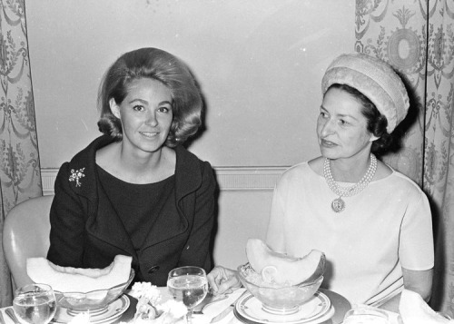 October 24, 1963 - Joan Kennedy and Lady Bird Johnson are seen at a luncheon for Democratic women at