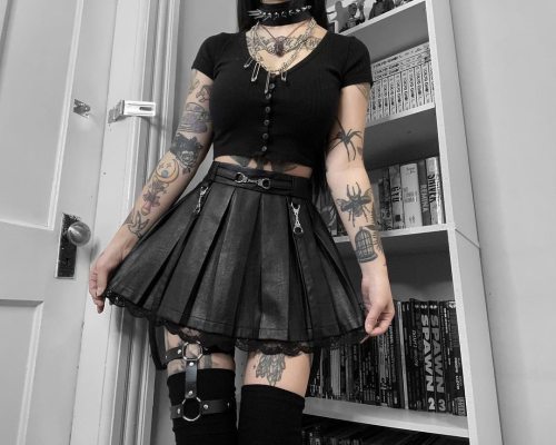 LittleForBig Troublemaker Faux Leather Pleated Skirt (pink & black option available) tap picture