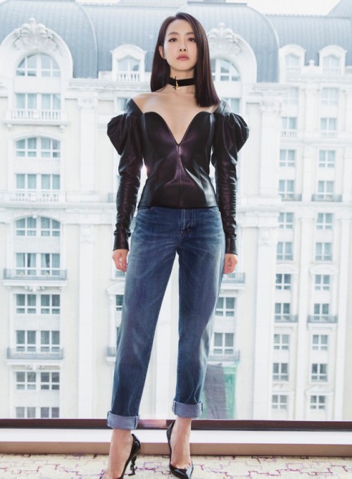VICTORIA SONG wearing SAINT LAURENT SPRING 2017 READY-TO-WEAR