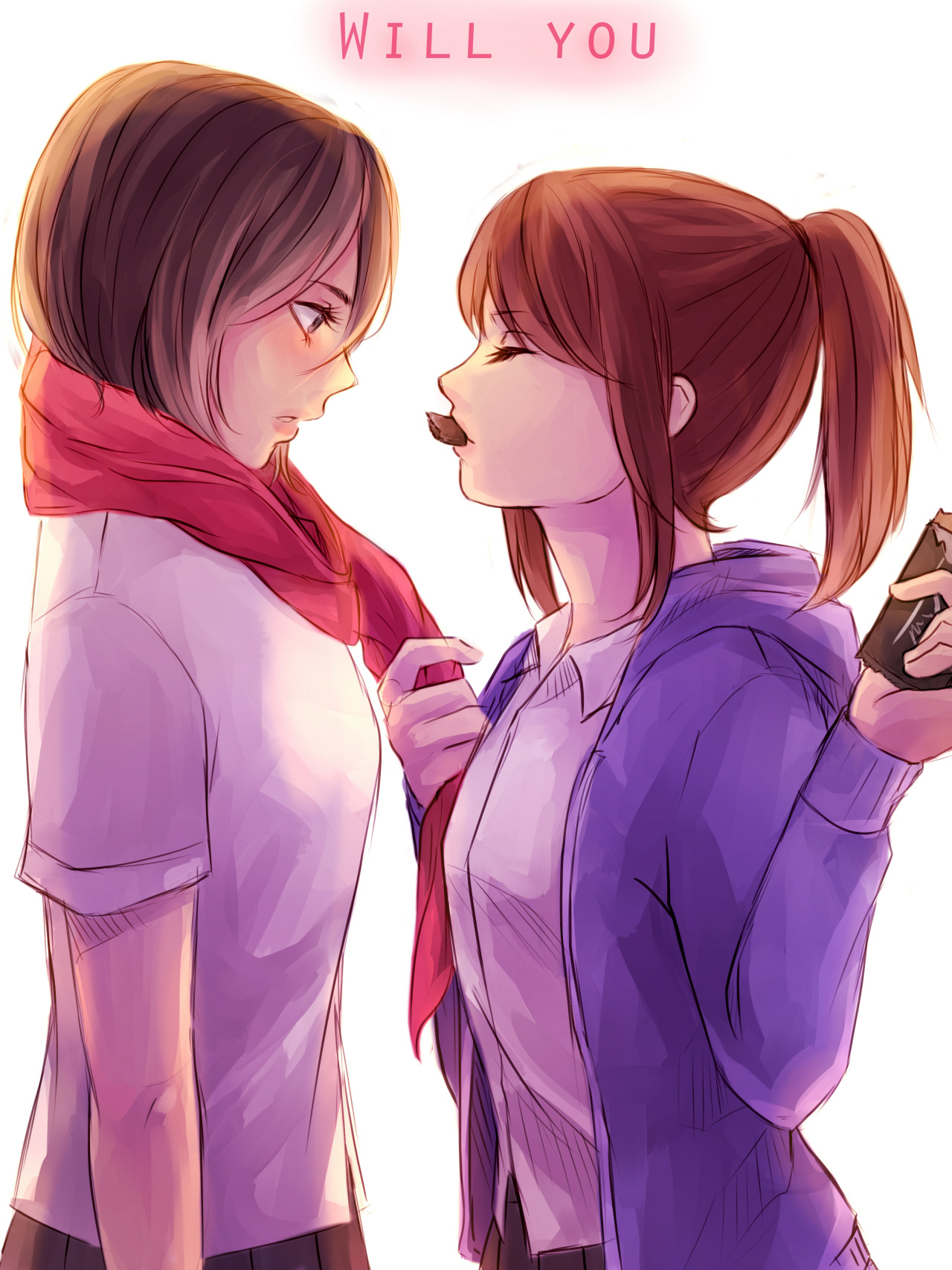 thekusabi:Happy Valentine’s Day from Mikasa and Sasha~♥Artwork commissioned by