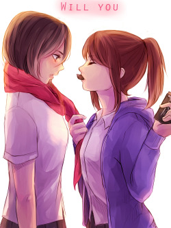 thekusabi:Happy Valentine’s Day from Mikasa and Sasha~♥Artwork commissioned by me, and drawn by the wonderful Faye (dA)