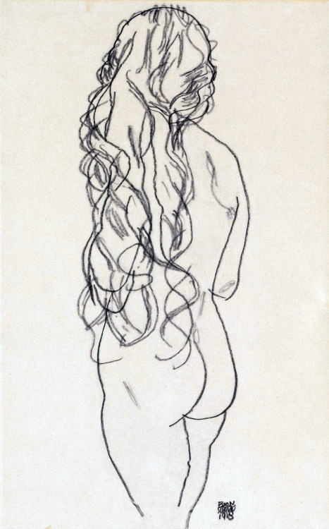 dappledwithshadow:Egon SchieleStanding Nude from behind1918