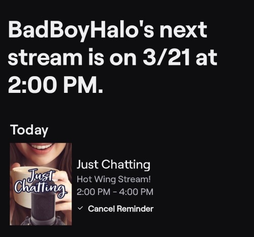 Bad’s hot wings stream is gonna be today at:gmt: 6pmest: 2 pmcst: 1pm