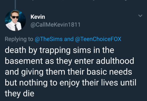 yournamekevi: The sims 4 but everyone has a cult in their basement twitter.com/CallMeKevin18