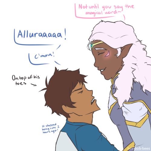 bee-boh-bees: allura puts her shapeshifting powers to uselance just wants a kiss from his gf