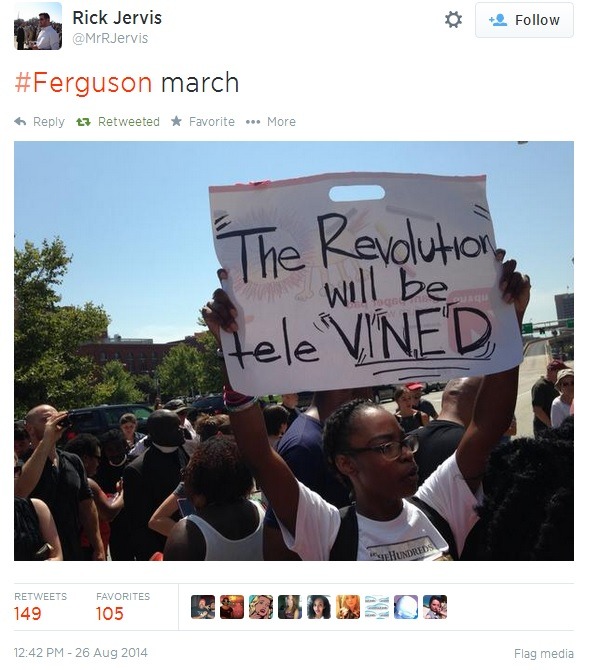 iwriteaboutfeminism:  Tuesday afternoon, Ferguson protesters march in downtown St.