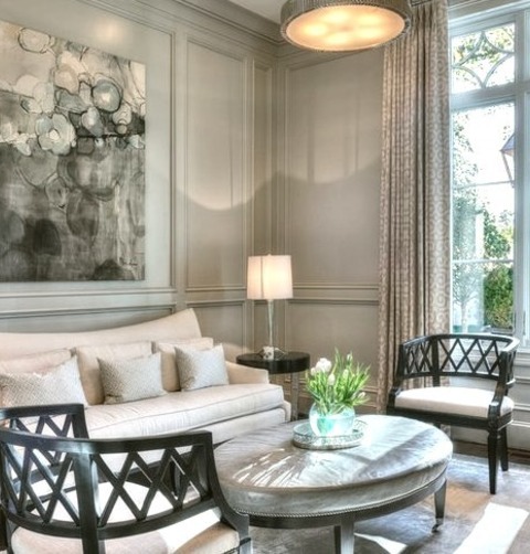 Living Room - LibraryMid-sized Transitional Enclosed Living Room Library Design Example With Gray Walls
