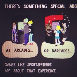 fort90:  Just noticed that Maré Odomo (http://mareodomo.tumblr.com/)’s comic about the SPORTSFRIENDS Kickstarter features Hilary Florido (http://hilaryflorido.tumblr.com/) &amp; Dave Mauro (http://dmaurolizer.com/)’s arcade cabinets!   I can&rsquo;t