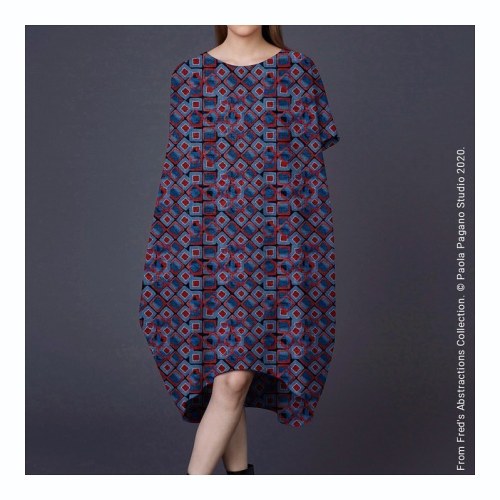 Fred’s Abstractions on a dress… patterns are available for #licensing at thepattern.shop! Als