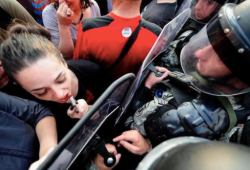sixpenceee:  A woman protestor in Macedonia