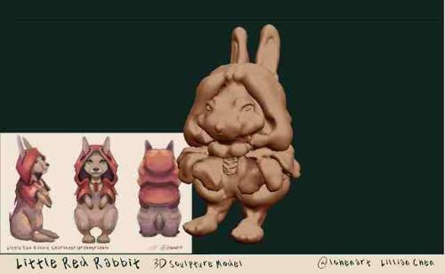 Little Red Rabbit - character orthographic + 3D model (attempt)Reimaged Little Red Riding Hood as a 