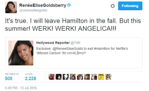 thefederalistfreestyle: Renee Elise Goldsberry to Exit ‘Hamilton’ for Netflix’s &a