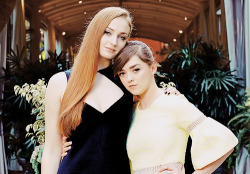 dailysturner: These two young women have been asked to shoulder more adult dramatic weight than any two young women I can think of on television. —  Sophie Turner and Maisie Williams for The New York Times | April 2015.