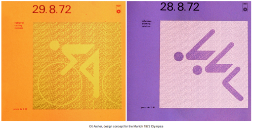 Otl Aicher, design concept for Munich 1972 Olympics. 1 - The Olympic Committee published a square da