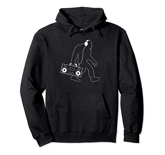 Amazon.com: Bigfoot with headphones and audio cassette player hoodie: Clothing