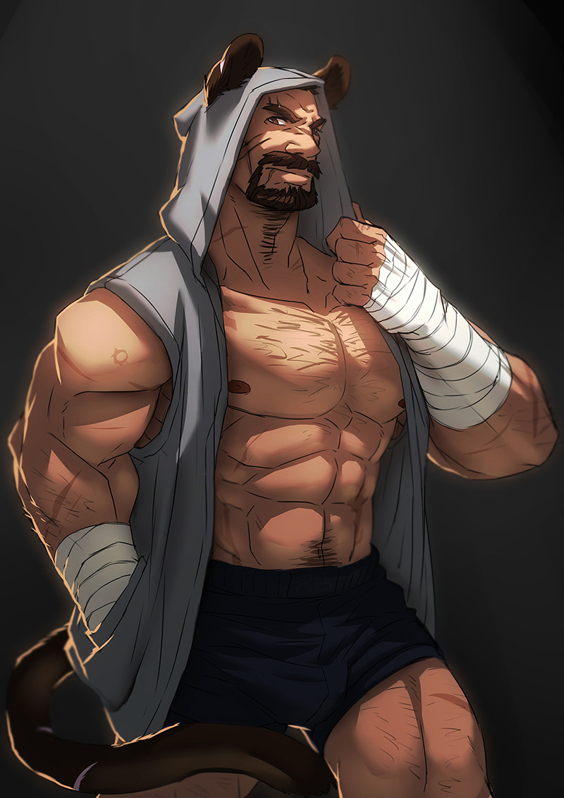 fliegen80s: Gabe with panther ears and tail :3 