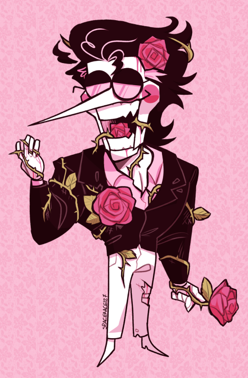 spaceraceart: and i come with yet another vday design! a spamton with literal rose-tinted glasses an