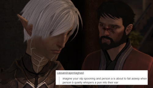 bubonickitten: Dragon Age 2 + text posts — Fenris/Hawke decided to do a fenhawke one. bc why n