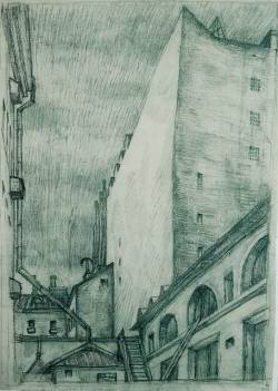 City, 1914, Mstislav Dobuzhinsky Medium: charcoal,graphite,paper