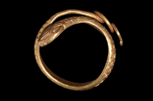 Ancient Egyptian gold snake ring, dated to the Ptolemaic period, and more specifically to 332-330 BC