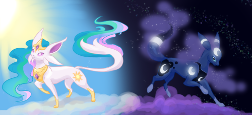 crossover-ponies-with-everything:  Eeveelution Ponies First pic: source Second pic: source  Eeee~! <3