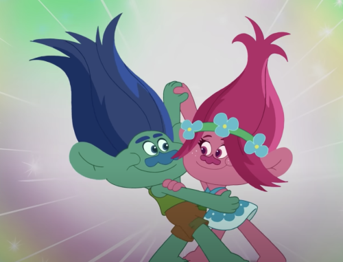 The adorable screenshots from the TBGO short called Ask Poppy: How to Dance Trolls Style (on Peacock