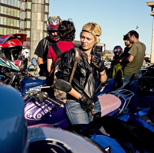 Tiflis, Georgia, 2011. Motorcycle girl.  #6x6 #hasselblad #mediumformat #portrait #streetphotography