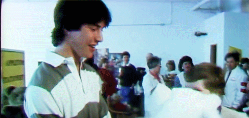 gabbiesworld:17 year - old Keanu Reeves on a Teddy bear convention BONUS: