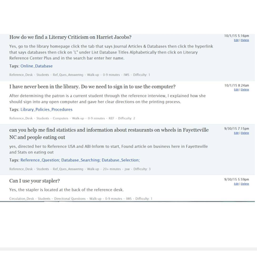 [Day 3: #5minlibchallenge ° #letmelibrarianthatforyou]
#ChesnuttLibrary uses Gimlet to track stats and questions and answers. So we have historical access to our own fun, unique, random questions. Here’s a few–they range from serious research...