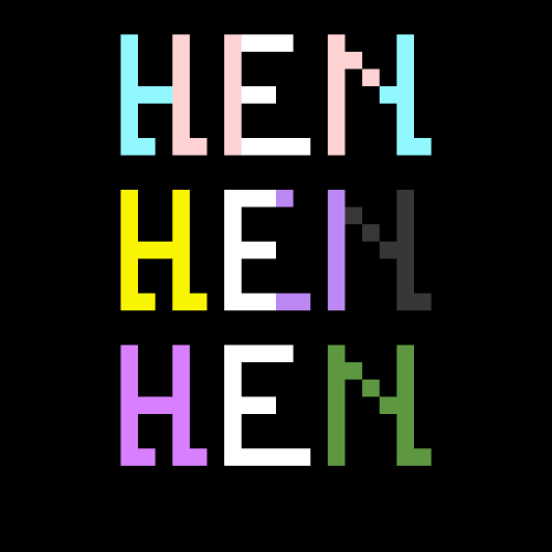 skeivefroya: Pronoun pride flag pixel-art. 32x32 pieces. “Hen” is a gender neutral prono